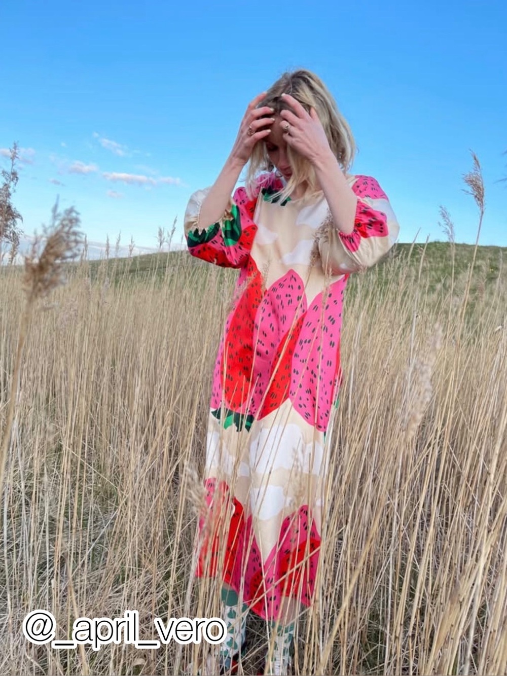 Marimekko Mansikkavuoret Silk Strawberry Print Maxi Dress Size L NWT